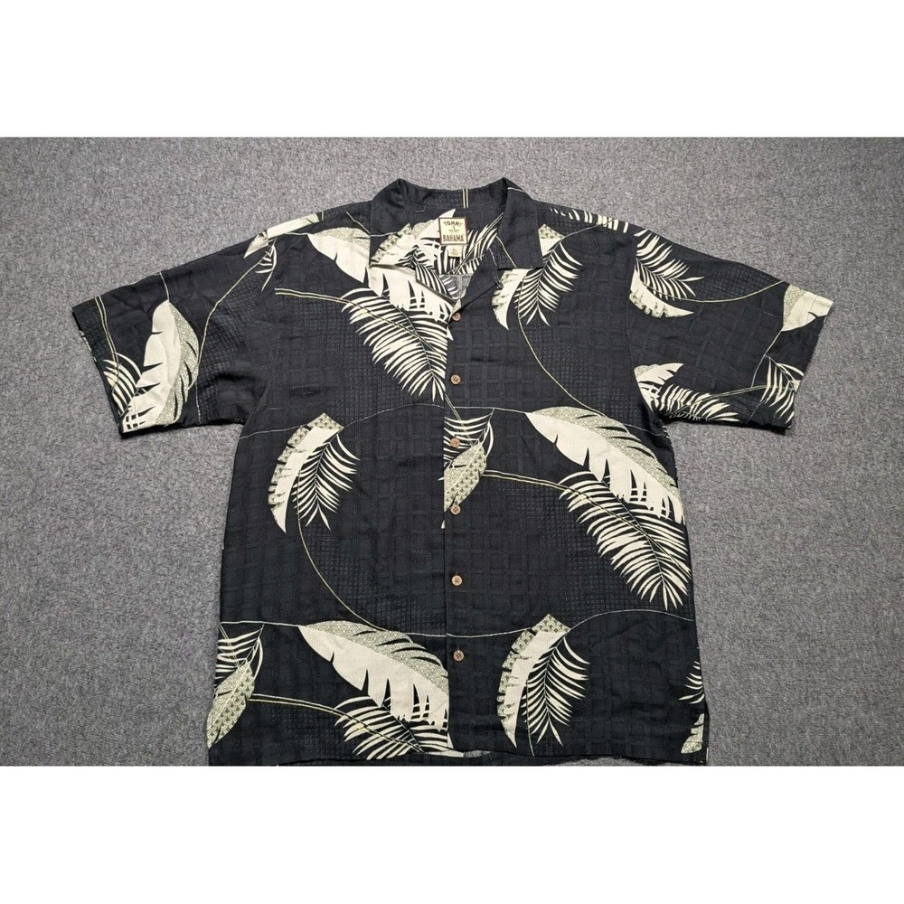 Tommy Bahama Shirt Mens Large 90s Floral‎ Silk Wood Button Camp Collar Grandpa